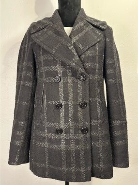 Burberry Black Plaid Double-Breasted Peacoat